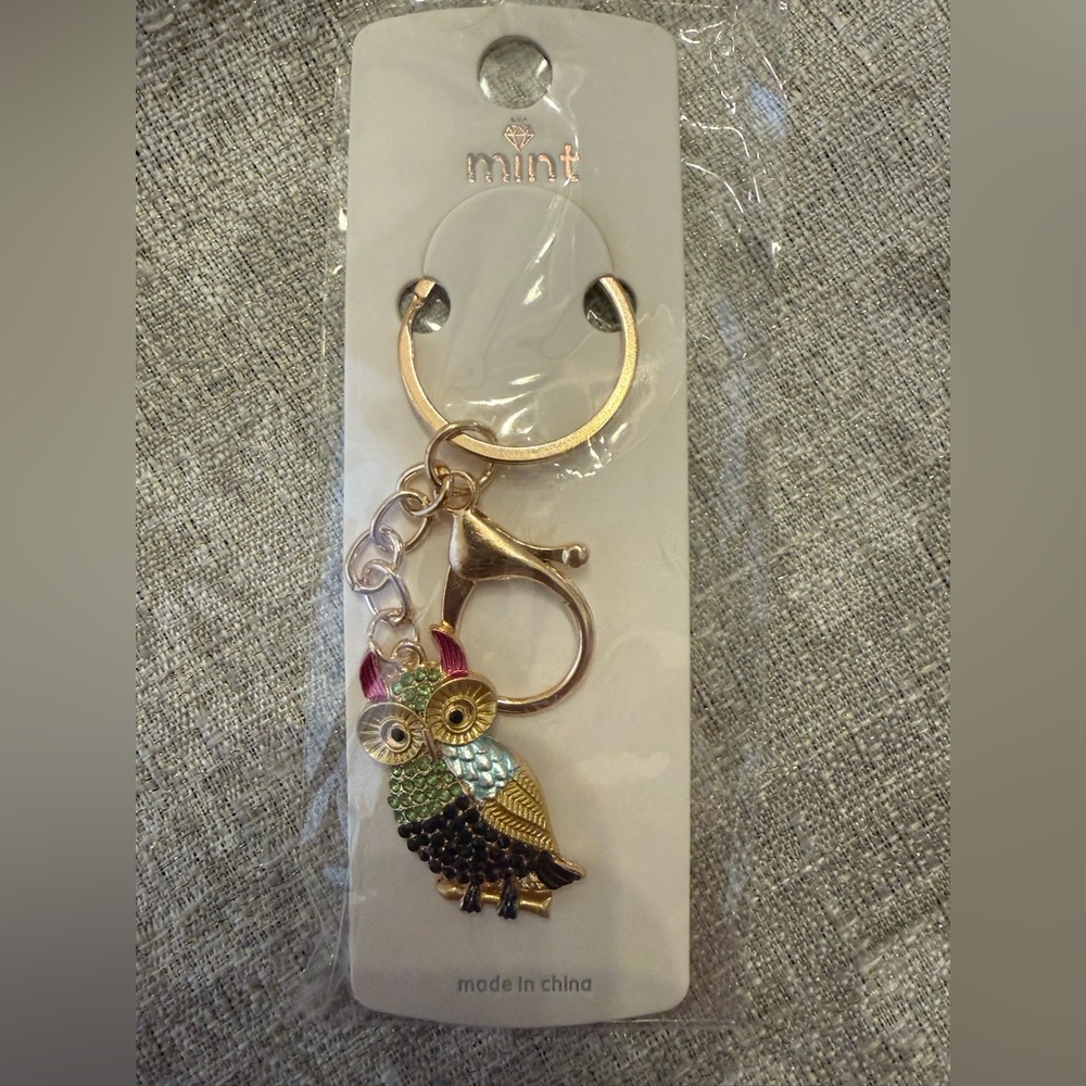 Mint Gold-Tone Owl Keyring with Multicolored Enamel Accents